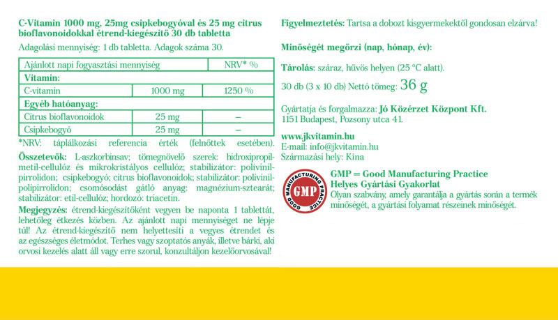 Jó Közérzet C-vitamin Csipkebogyóval és Citrus Bioflavonoiddal cimke