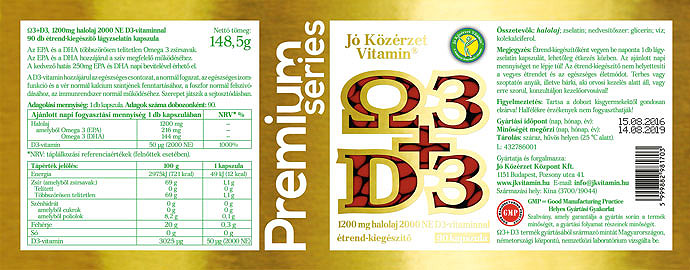 Jó Közérzet Prémium Omega 3+ D3-vitamin 90 szemes cimke Jó Közérzet Prémium Omega 3+ D3-vitamin 90 szemes cimke