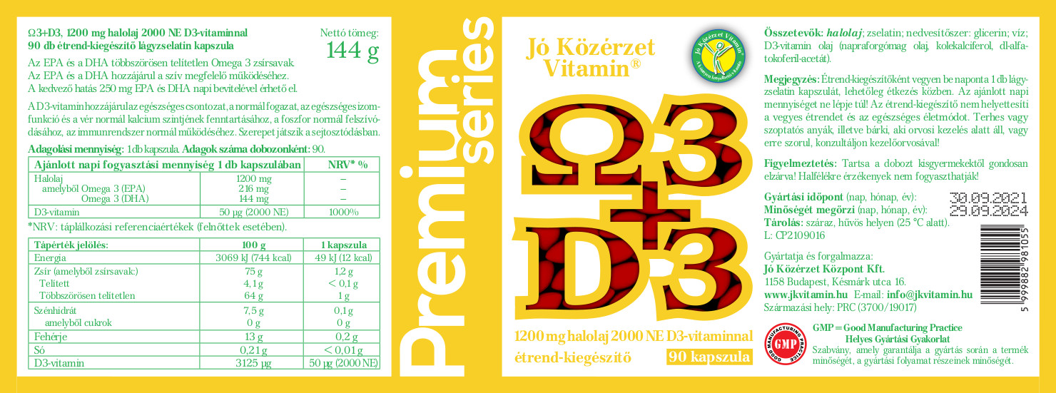 Jó Közérzet Prémium Omega 3+ D3-vitamin 90 szemes cimke