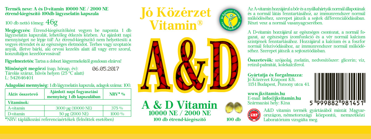 Jó Közérzet Vitamin A és D vitamin cimke