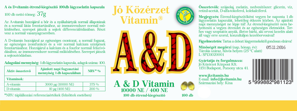 Jó Közérzet Vitamin A és D vitamin cimke
