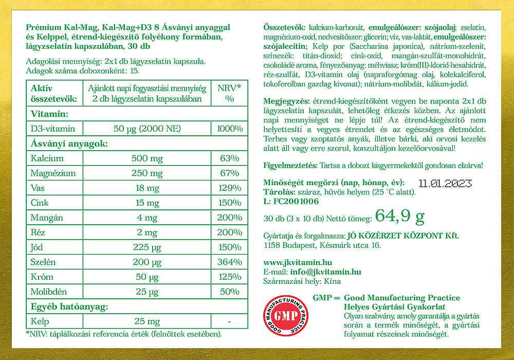 Jó Közérzet Vitamin Prémium Kalcium-Magnézium D3-vitaminnal cimke és Szelénnel