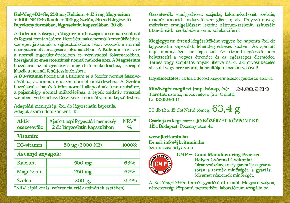 Jó Közérzet Vitamin Prémium Kalcium-Magnézium D3-vitaminnal és Szelénnel cimke Jó Közérzet Vitamin Prémium Kalcium-Magnézium D3-vitaminnal cimke és Szelénnel